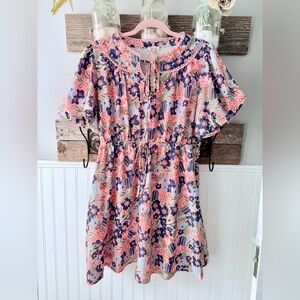 JODIFL Pink and Navy Floral Tie-Front Dress